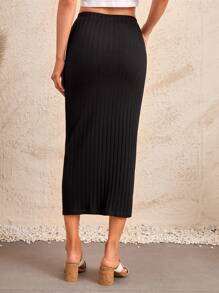 EMERY ROSE Falda unicolor tejido de canalé - Negro - Ver 2