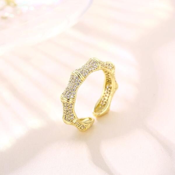 

18K Gold Plated Rhinestone Decor Cuff Ring