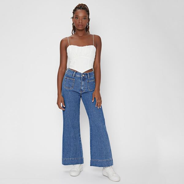

Patch Pocket Wide Leg Jeans, Medium wash