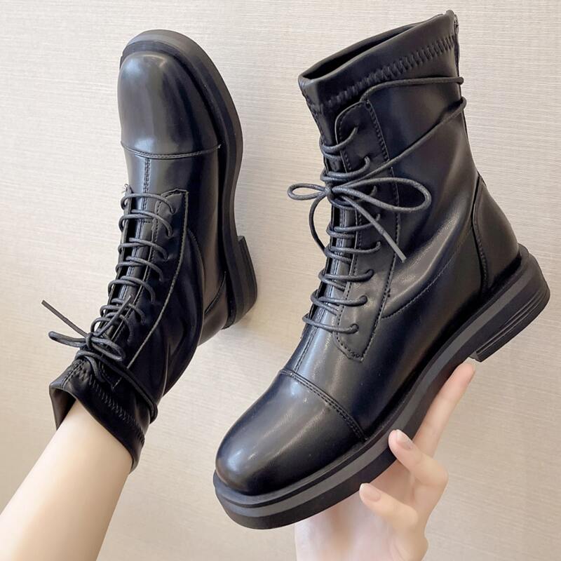 

Minimalist Lace-up Front Boots, Black