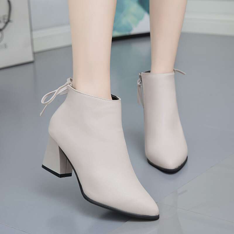 

Side Zipper Ankle Boots, Beige