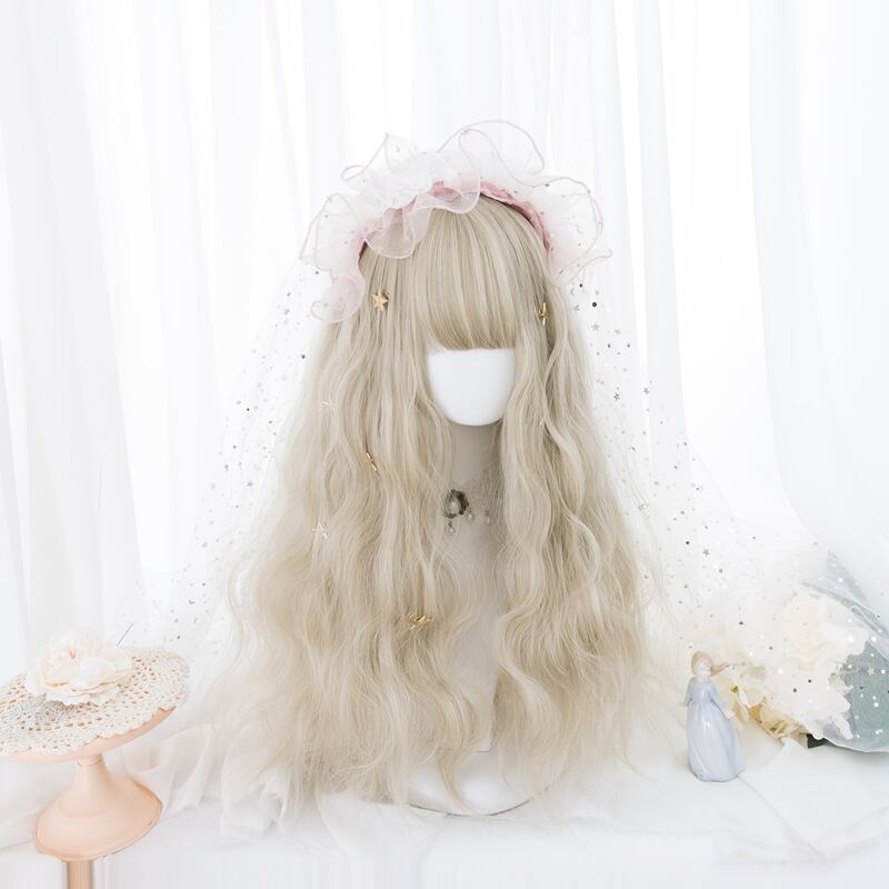 

Natural Long Curly Wig With Bangs, Gold