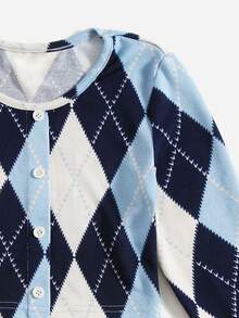 SHEIN Girls Argyle Print Button Front Top & Shorts - Multicolor - View 3