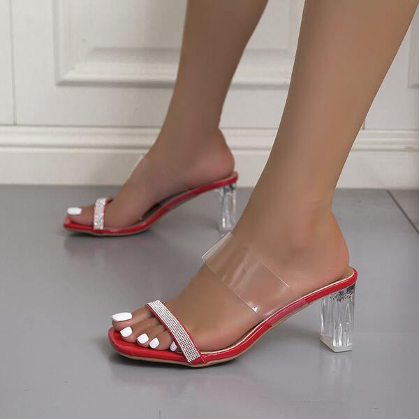 

Rhinestone Decor Clear Strap Mule Sandals