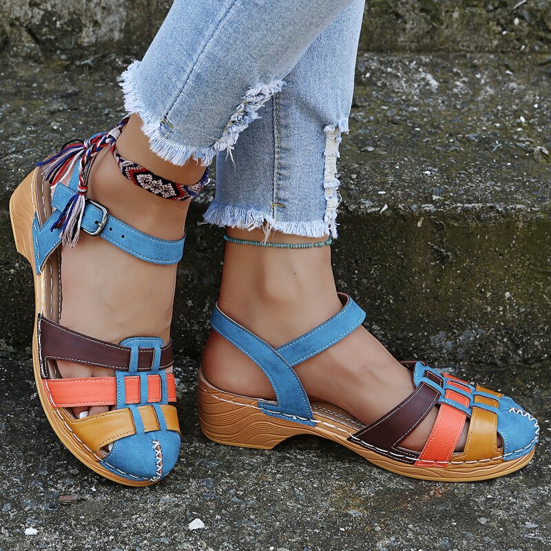 

Colorblock Stitch Detail Ankle Strap Chunky Sandals, Multicolor