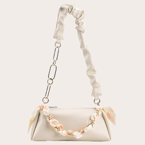 

Twilly Scarf Decor Baguette Bag, White