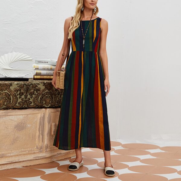 

Rainbow Striped Sleeveless Dress, Multicolor