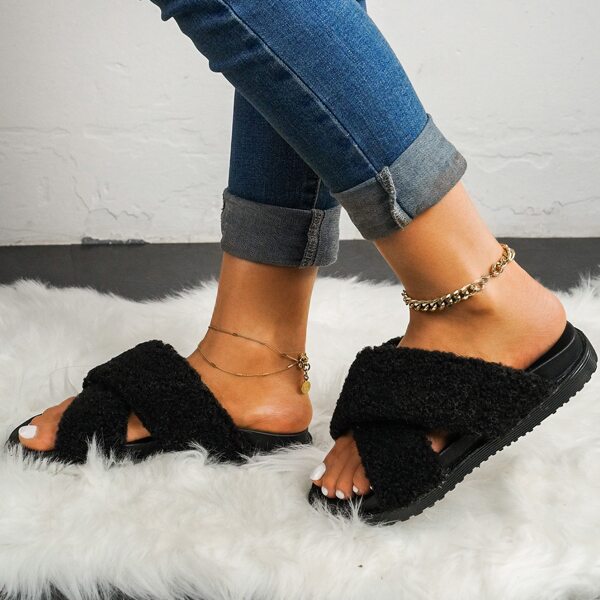 

Fluffy Criss Cross Strappy Sandals, Black