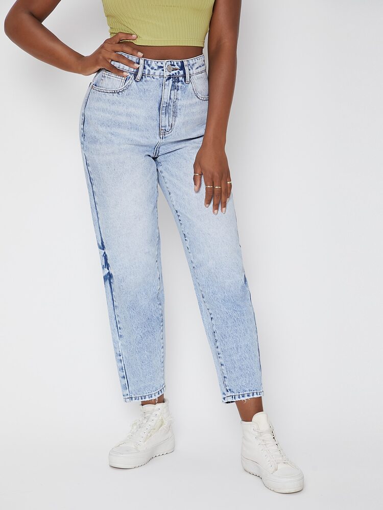SHEIN High Waisted Mom Fit Jeans - Light Wash - View 3