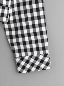 Girls Gingham Print Lapel Neck Jacket - Black and White - View 4