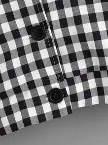 Girls Gingham Print Lapel Neck Jacket - Black and White - View 5