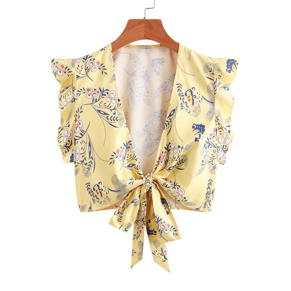 

Ruffle Trim Floral Top, Yellow