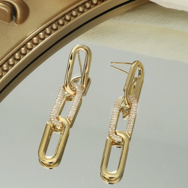 

14K Gold Plated Zircon Decor Chain Earrings