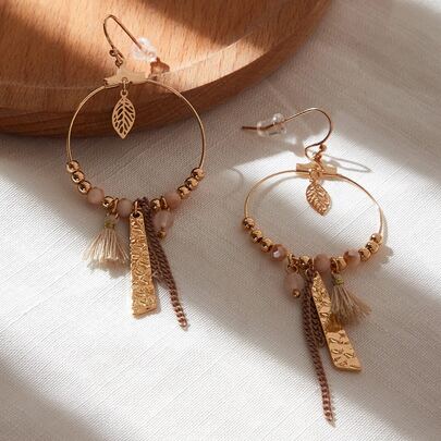 SHEIN VCAY 流蘇和樹葉耳墜