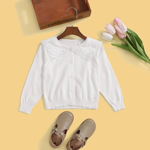 

для девочек Кардиган с кружевной вставкой, Белый