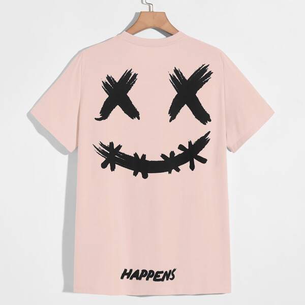 

Men Letter And Cartoon Print Tee, Baby pink