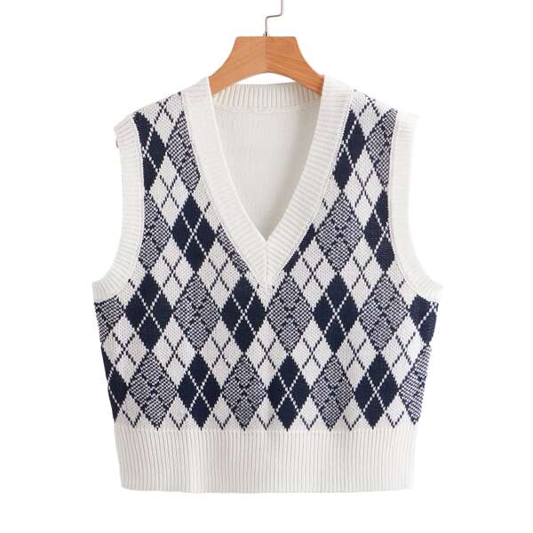 

Argyle Pattern Sweater Vest, Multicolor