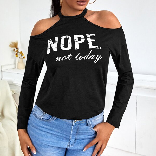

Cold Shoulder Letter Graphic Tee, Black