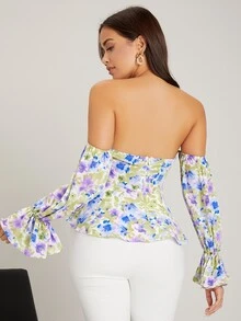 SHEIN Áo sơ mi Dây kéo Thắt nút Xù Hoa Tất cả trên in Boho - Nhiều màu - Xem 3