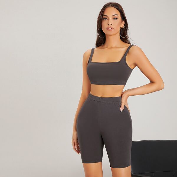 

Crop Tank Top & Biker Shorts, Dark grey