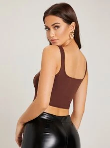 SHEIN Privé Solid Crop Tank Top - Rust Brown - View 3