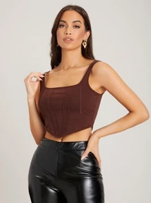 SHEIN Privé Solid Crop Tank Top - Rust Brown - View 5