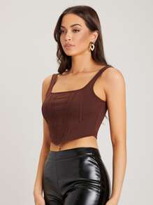 SHEIN Privé Solid Crop Tank Top - Rust Brown - View 6