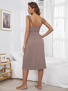 Đầm giản dị Xù màu trơn Gợi cảm - Bụi hồng - Xem 2