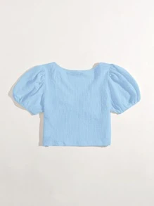 Dreamara Plus Ruched Puff Sleeve Tee - Baby Blue - View 2