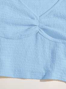 Dreamara Plus Ruched Puff Sleeve Tee - Baby Blue - View 4