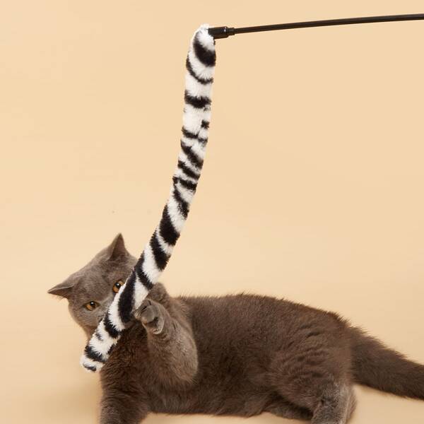 

1pc Animal Tail Design Cat Teaser Stick, Black and white