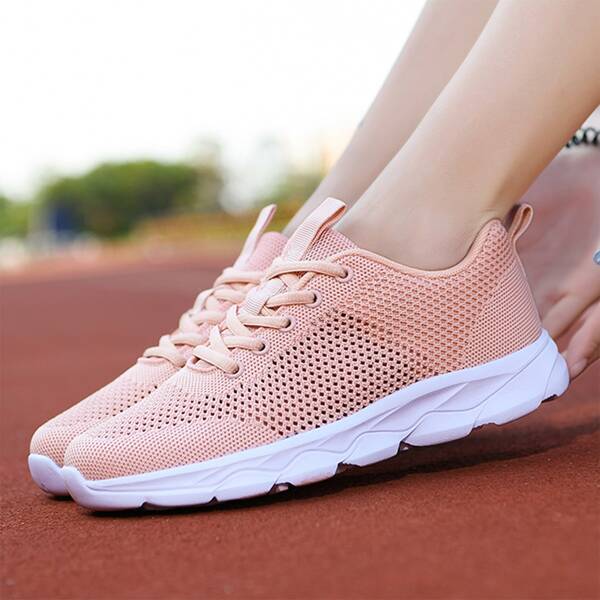 

Minimalist Mesh Panel Lace Up Front Running Shoes, Pink