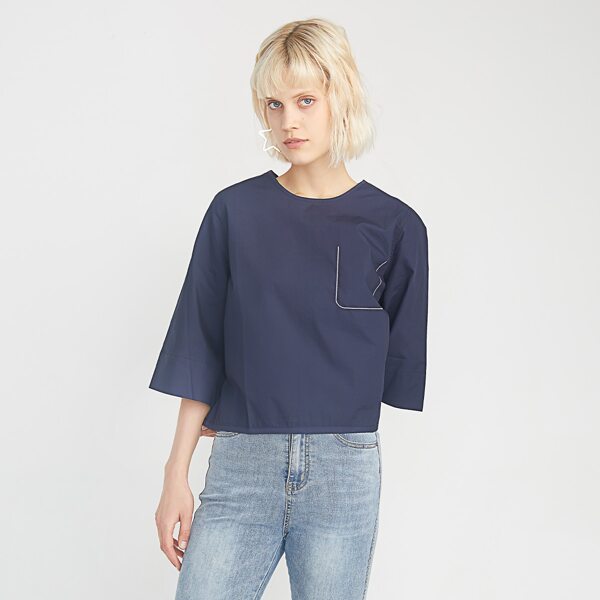

Embroidery Detail Zip Back Blouse, Dusty blue