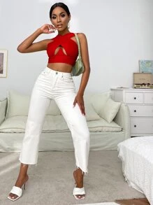 SHEIN SXY Cross Wrap Crop Tank Top - Burgundy - View 4