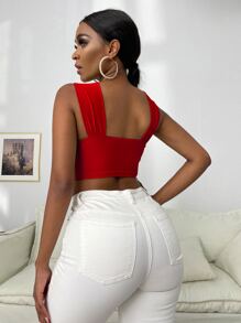 SHEIN SXY Cross Wrap Crop Tank Top - Burgundy - View 6