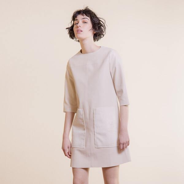 

Pocket Patched PU Leather Dress, Baby pink