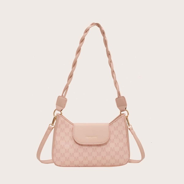 

Letter Graphic Flap Baguette Bag, Pink
