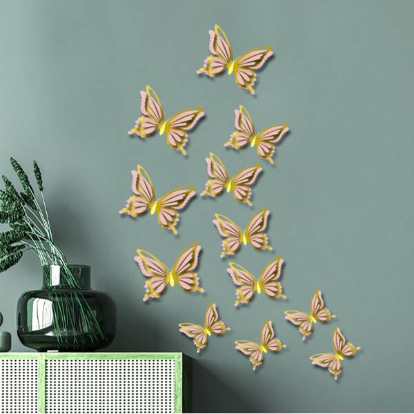 

24pcs Butterfly Design Wall Sticker, Pink