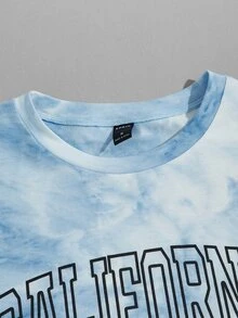 Manfinity Men Tie Dye Letter Graphic Drop Shoulder Tee & Drawstring Pants - Baby Blue - View 3