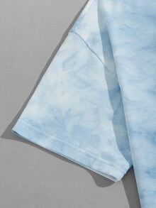 Manfinity Men Tie Dye Letter Graphic Drop Shoulder Tee & Drawstring Pants - Baby Blue - View 4