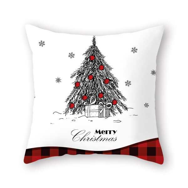 

Christmas Tree Print Cushion Cover Without Filler, Multicolor