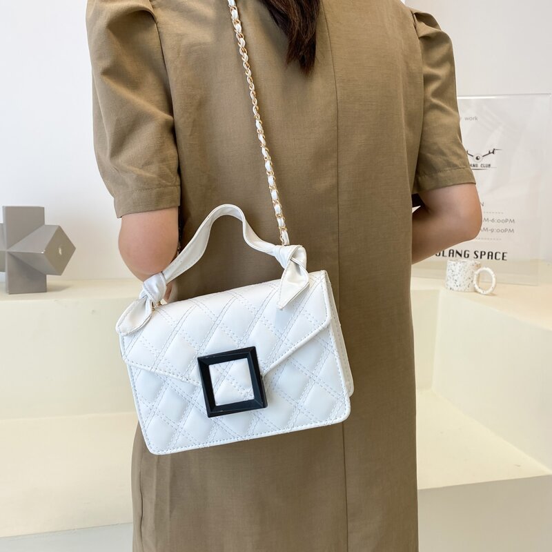 

Quilted Flap Satchel Bag, White