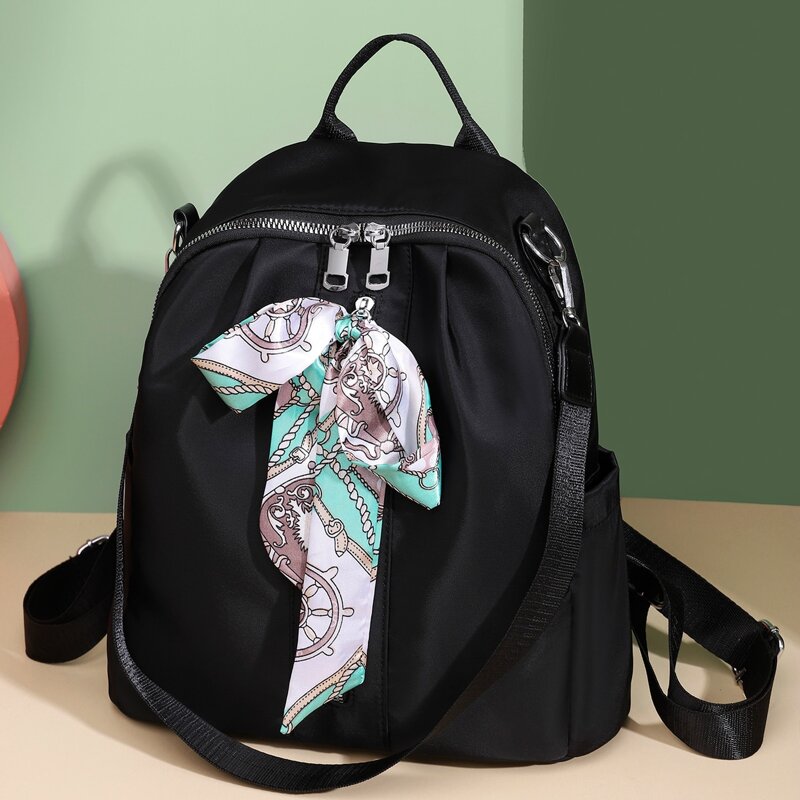 

Scarf Decor Zipper Front Backpack, Black