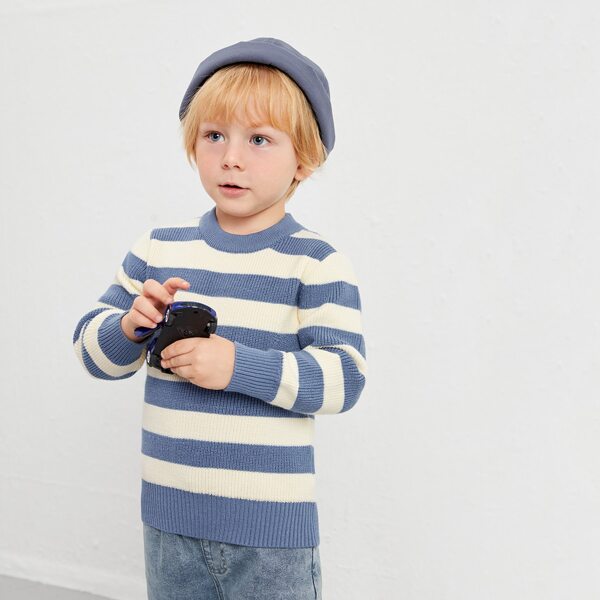 

Toddler Boys Striped Pattern Sweater, Blue and white