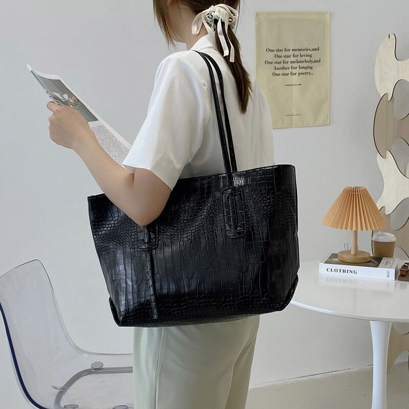 

Croc Embossed Tote Bag, Black
