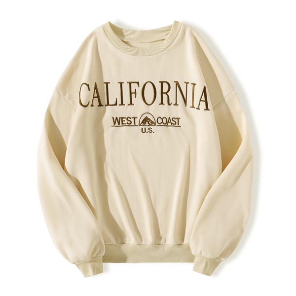 

Letter Embroidery Drop Shoulder Pullover, Apricot