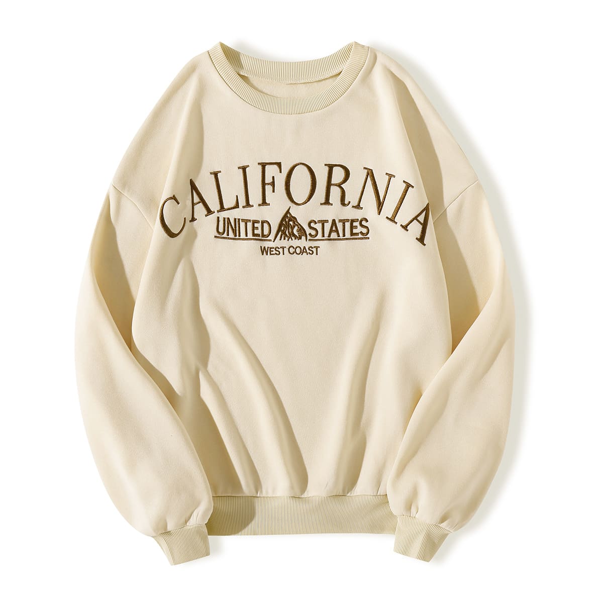 

Letter Embroidery Drop Shoulder Pullover, Apricot