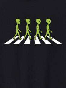 Manfinity 男士外星人印花T恤 - 黑色 - 查看 4