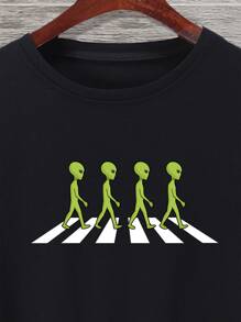 Manfinity 男士外星人印花T恤 - 黑色 - 查看 6