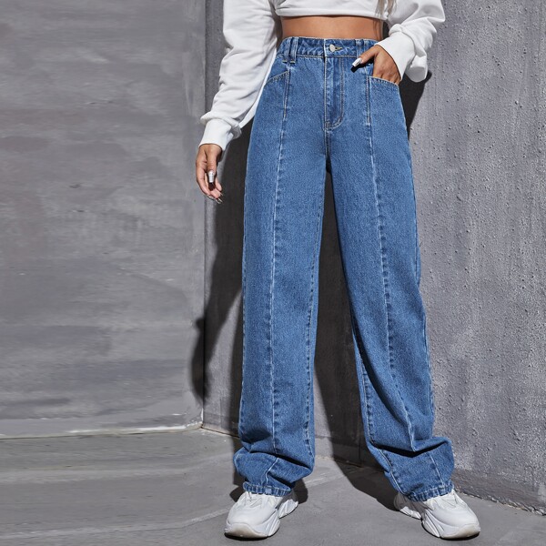 

High Waist Wide Leg Jeans, Dark wash